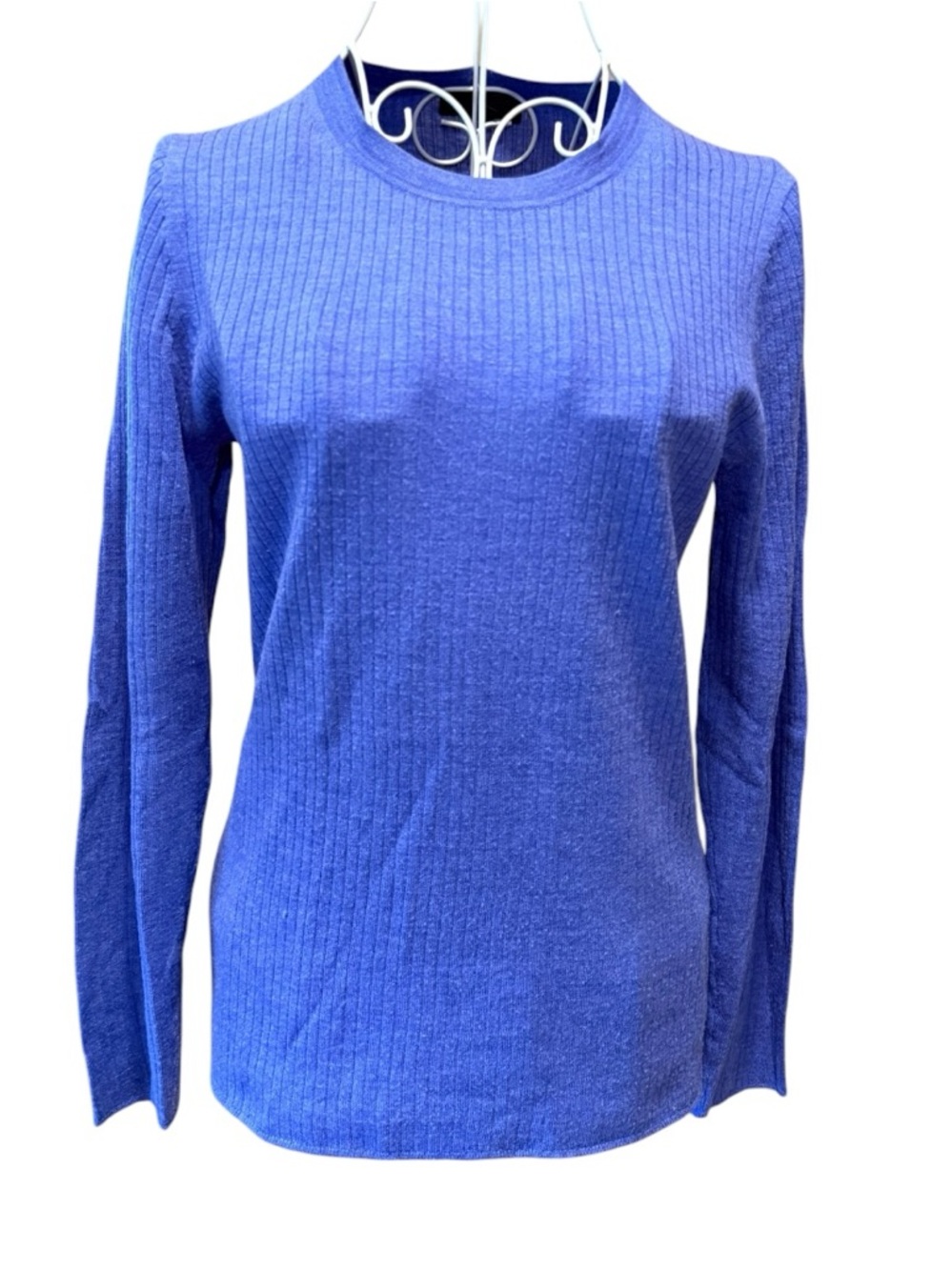 J.Crew Crewneck Sweater Blue Merino Wool Ribbed Long Sleeve Size M